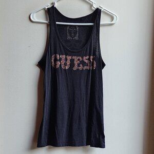 Guess Black Studded/Tattooed Tank Top Size Medium